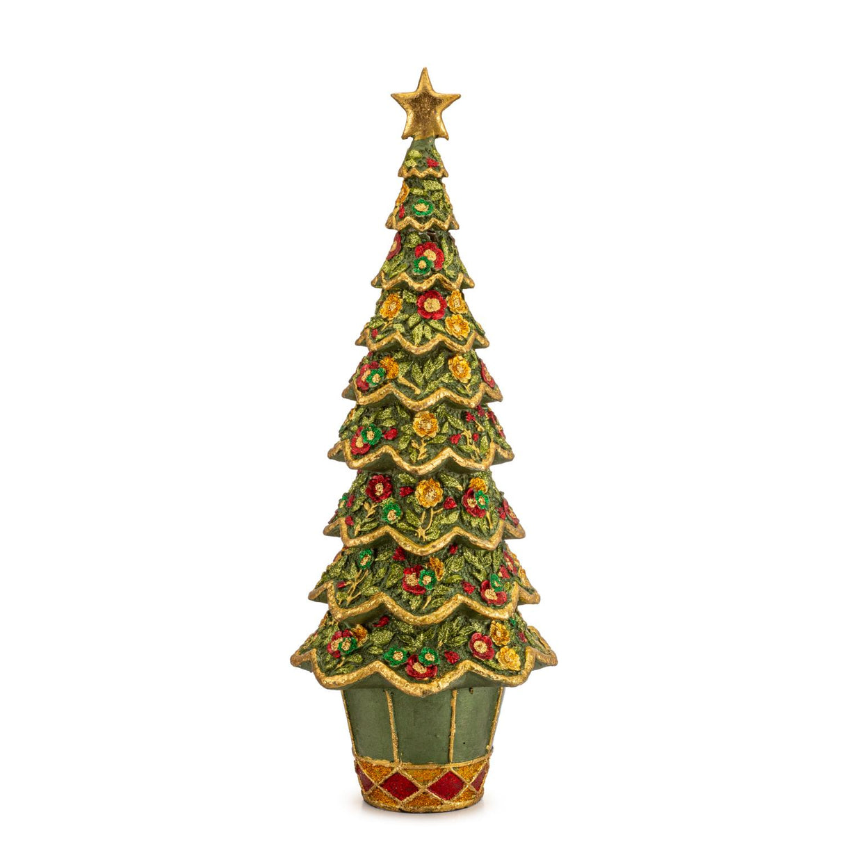 PALAIS ROYAL Albero di Natale Decorazione Natalizia 33cm Verde Oro Resina