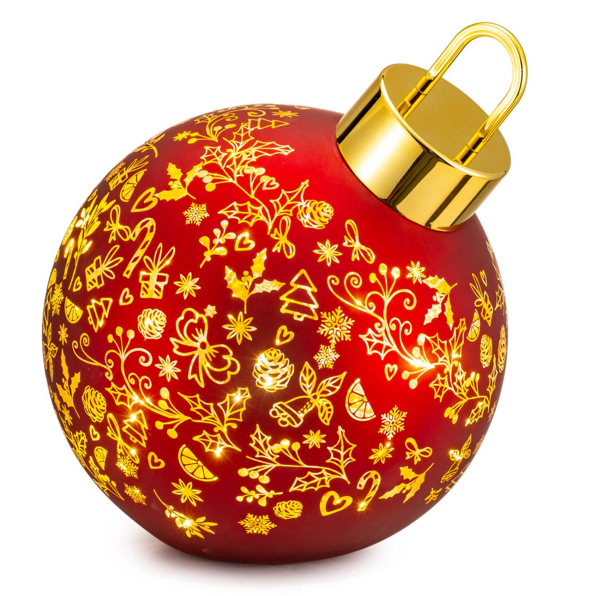 PALAIS ROYAL Palla di Natale Sfera Inclinata Decorazione Natalizia con LED 25cm Rosso Vetro