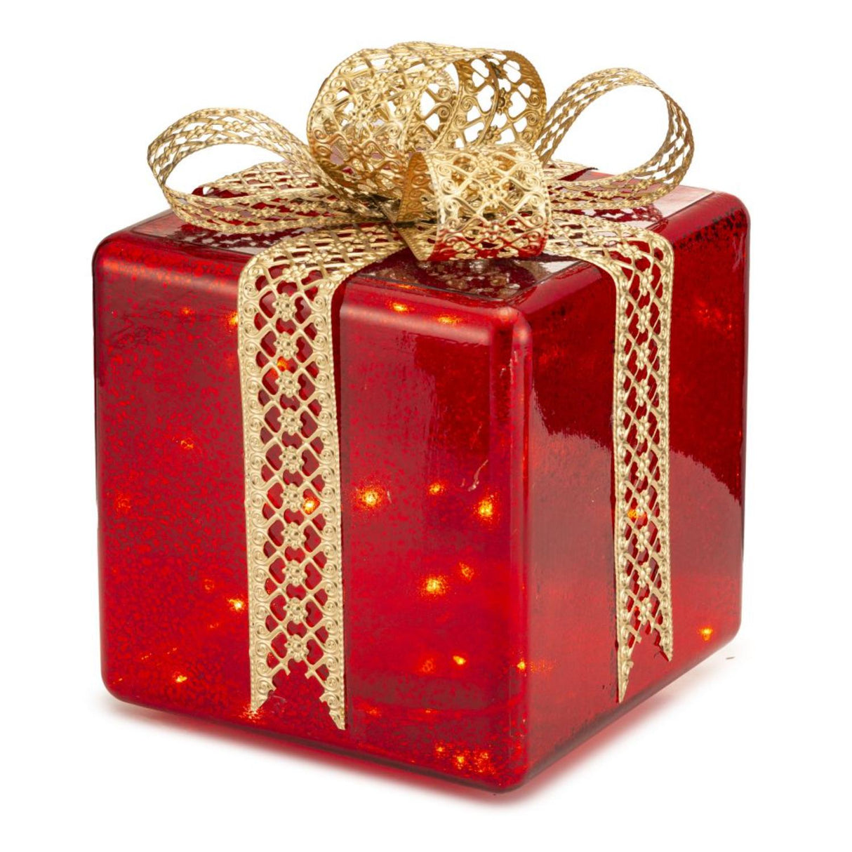 PALAIS ROYAL Pacco Regalo Rosso con LED Decorazione Natalizia 18x26cm Vetro