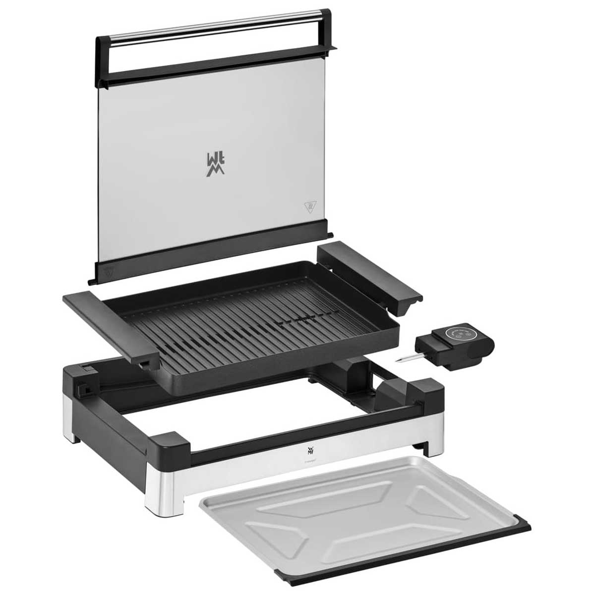 WMF Griglia Elettrica da Tavolo con Coperchio BBQ Lono Acciaio Inox 18/10 Cromargan