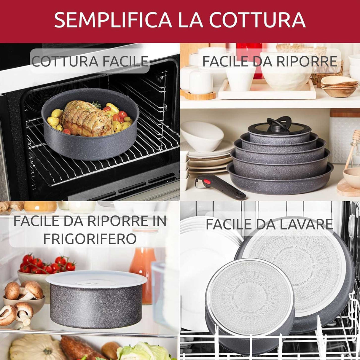 LAGOSTINA Ingenio Minerals Set 3 Pezzi Padelle con Manico Rimovibile 24-28cm Alluminio