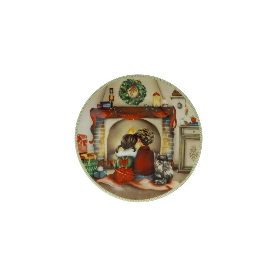 BRANDANI Cuccioli Piattino Natalizio Bimbi Caminetto 19cm Porcellana