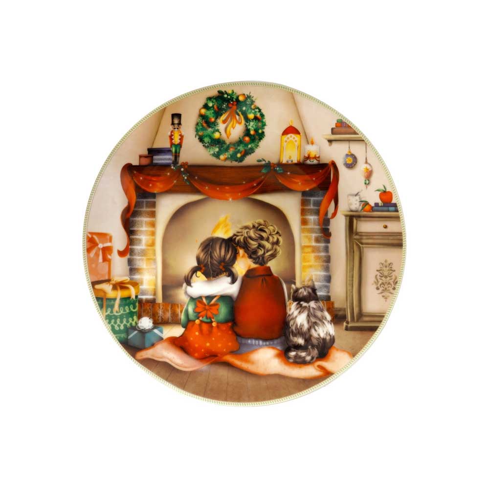 BRANDANI Cuccioli Piattino Natalizio Bimba al Caminetto 30cm Porcellana