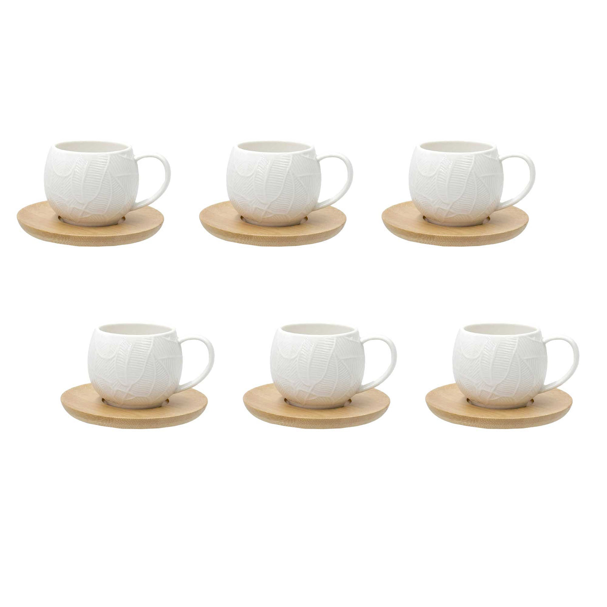 LA PORCELLANA BIANCA Intavola Foglie Tazzina Caffè con Piattino 90ml Set 6 Pezzi