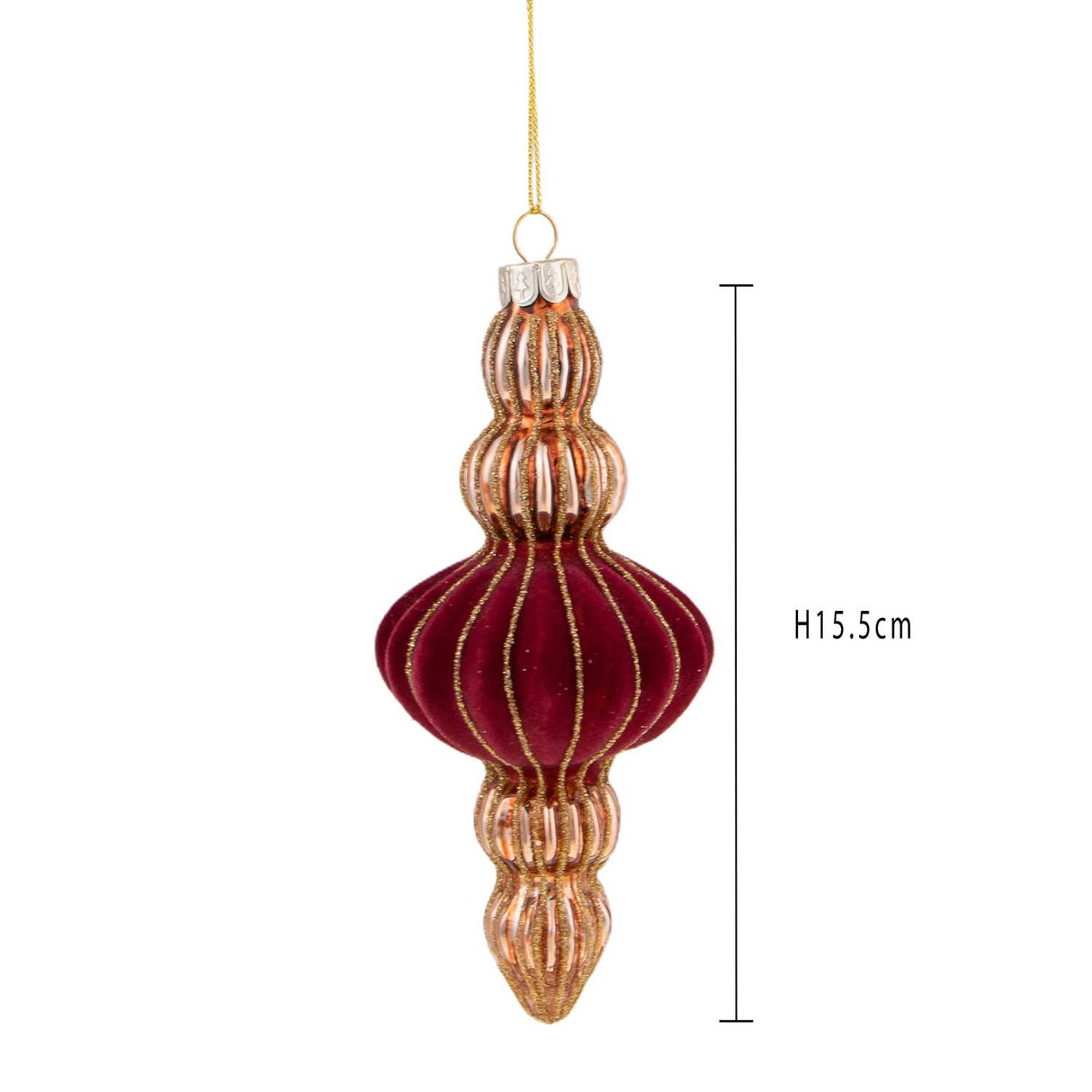 BIANCHI DINO Pendaglio per Albero di Natale in Vetro 15,5cm Burgundy Oro