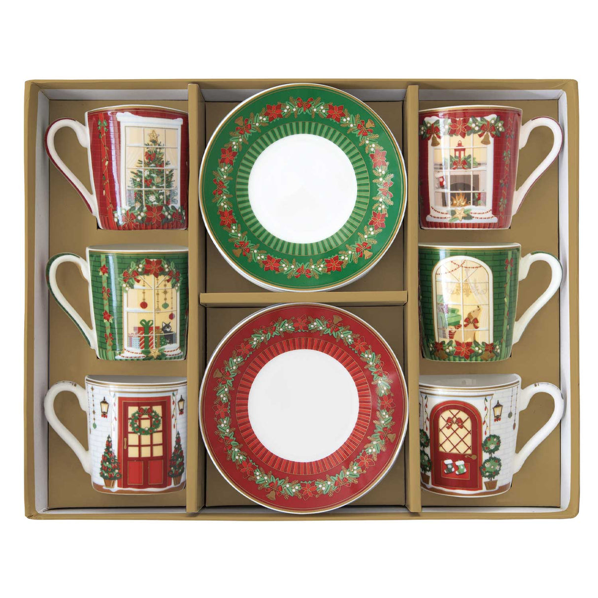 EASY LIFE Festive Avenue Tazzina Caffè Espresso 100ml con Piattino Set 6 Pezzi Porcellana