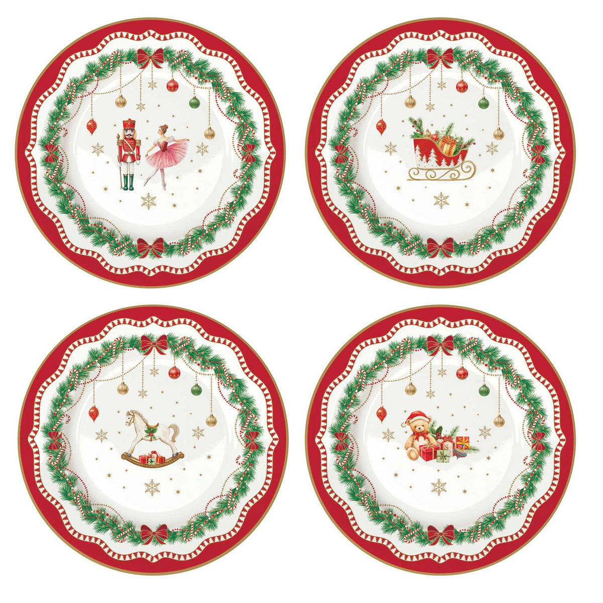 EASY LIFE Magie de Noel Piatto Dolce Natalizio Set 4 Pezzi 19cm Porcellana