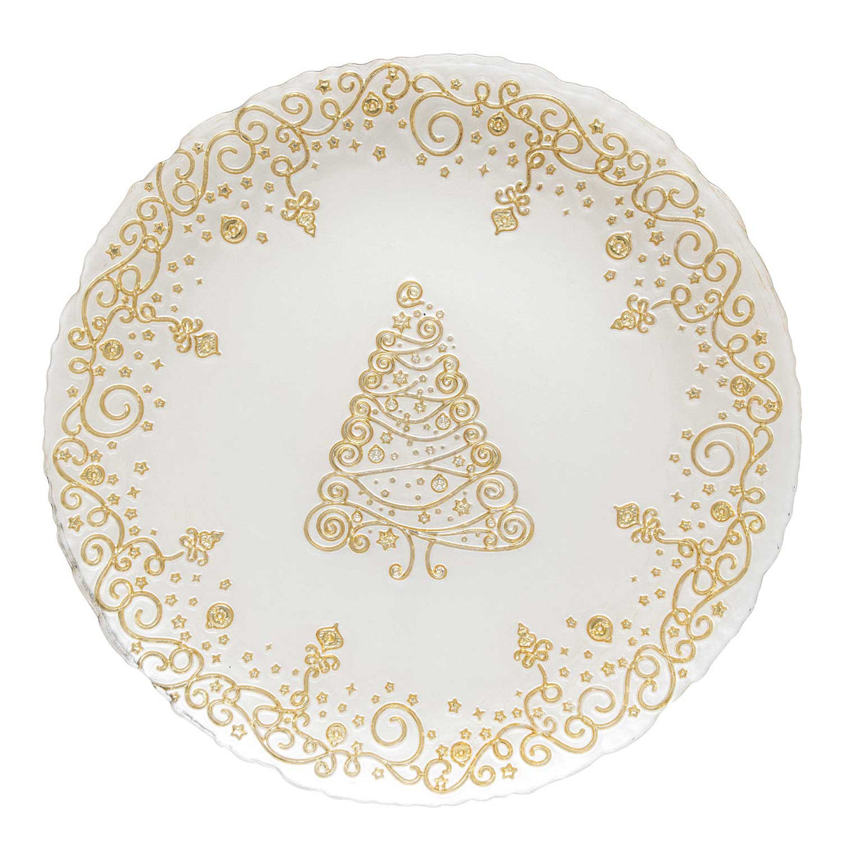 EASY LIFE Piatto Natalizio Bianco con Decoro Oro 33cm Vetro