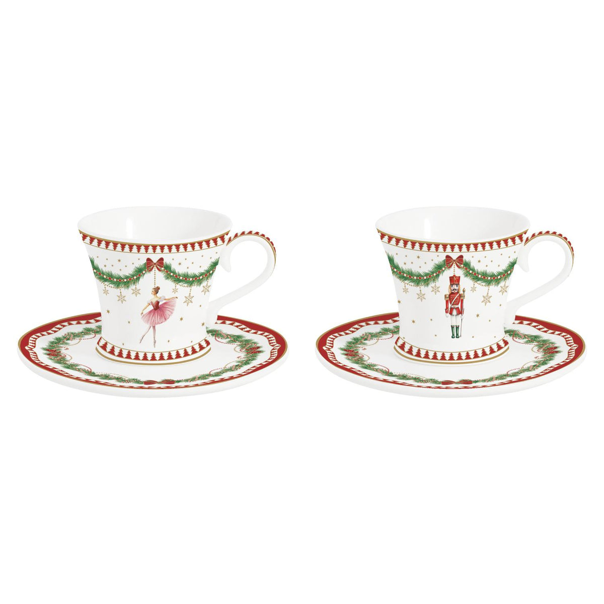 EASY LIFE Magie de Noel Tazzina Caffè Natalizia con Piattino Set 2 Pezzi 80ml Porcellana