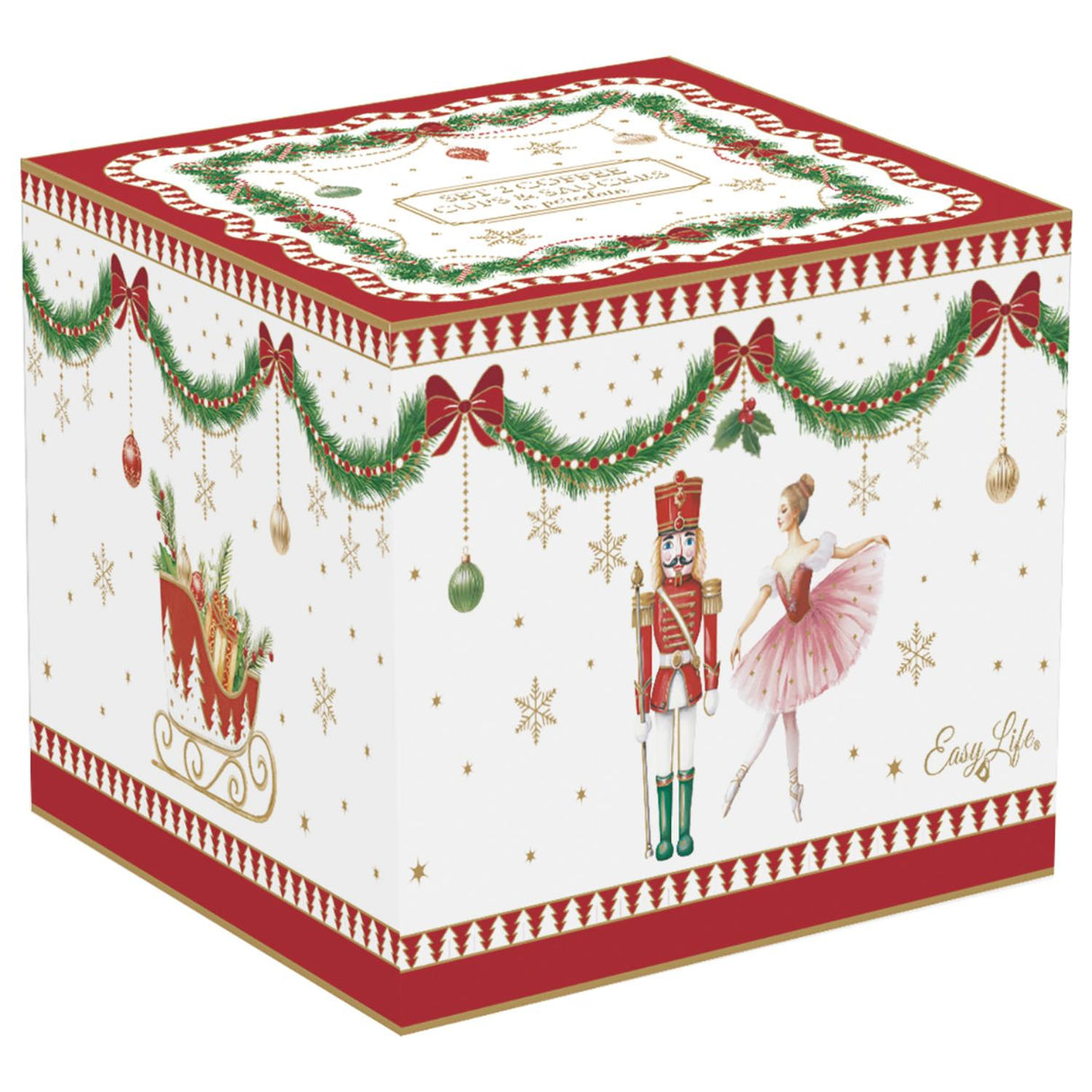 EASY LIFE Magie de Noel Tazzina Caffè Natalizia con Piattino Set 2 Pezzi 80ml Porcellana