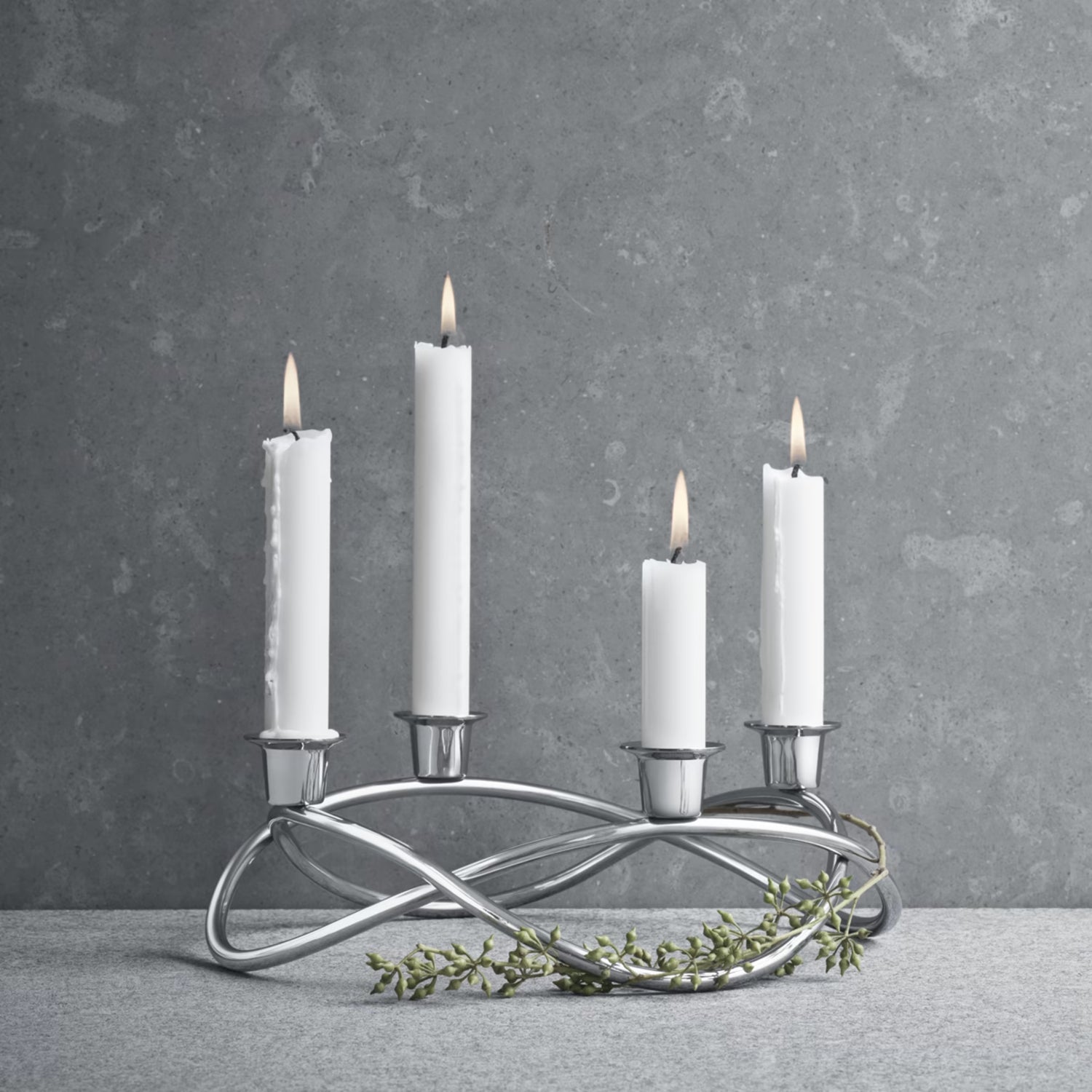 GEORG JENSEN Candeliere Season 4 Fiamme Acciaio Inox Lucidato a Specchio