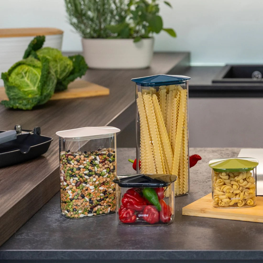 GUZZINI Barattolo Rettangolare in Vetro M 1L Fresh & Style Nero