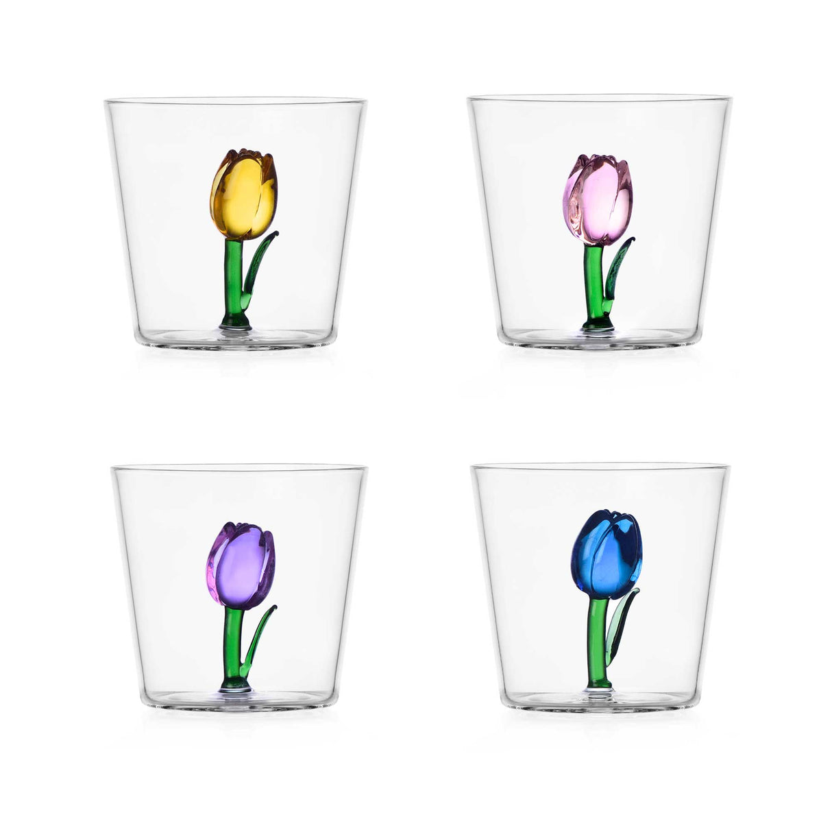 ICHENDORF Botanica Tumbler Bicchieri con Tulipani Set 4 Pezzi 350ml Vetro Borosilicato