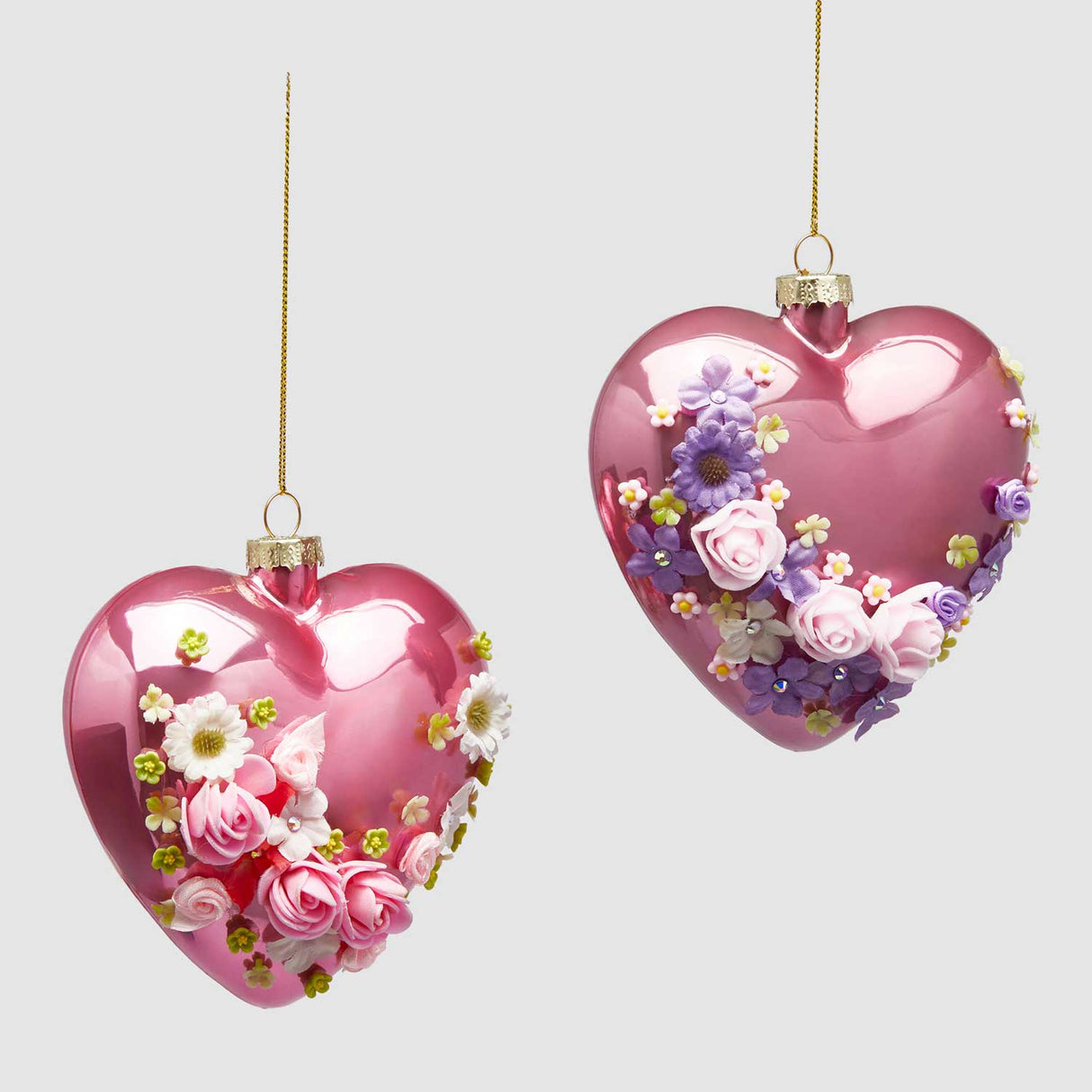EDG Enzo De Gasperi Decorazione Pasquale Cuore da Appendere con Rose 12cm in Vetro Magenta