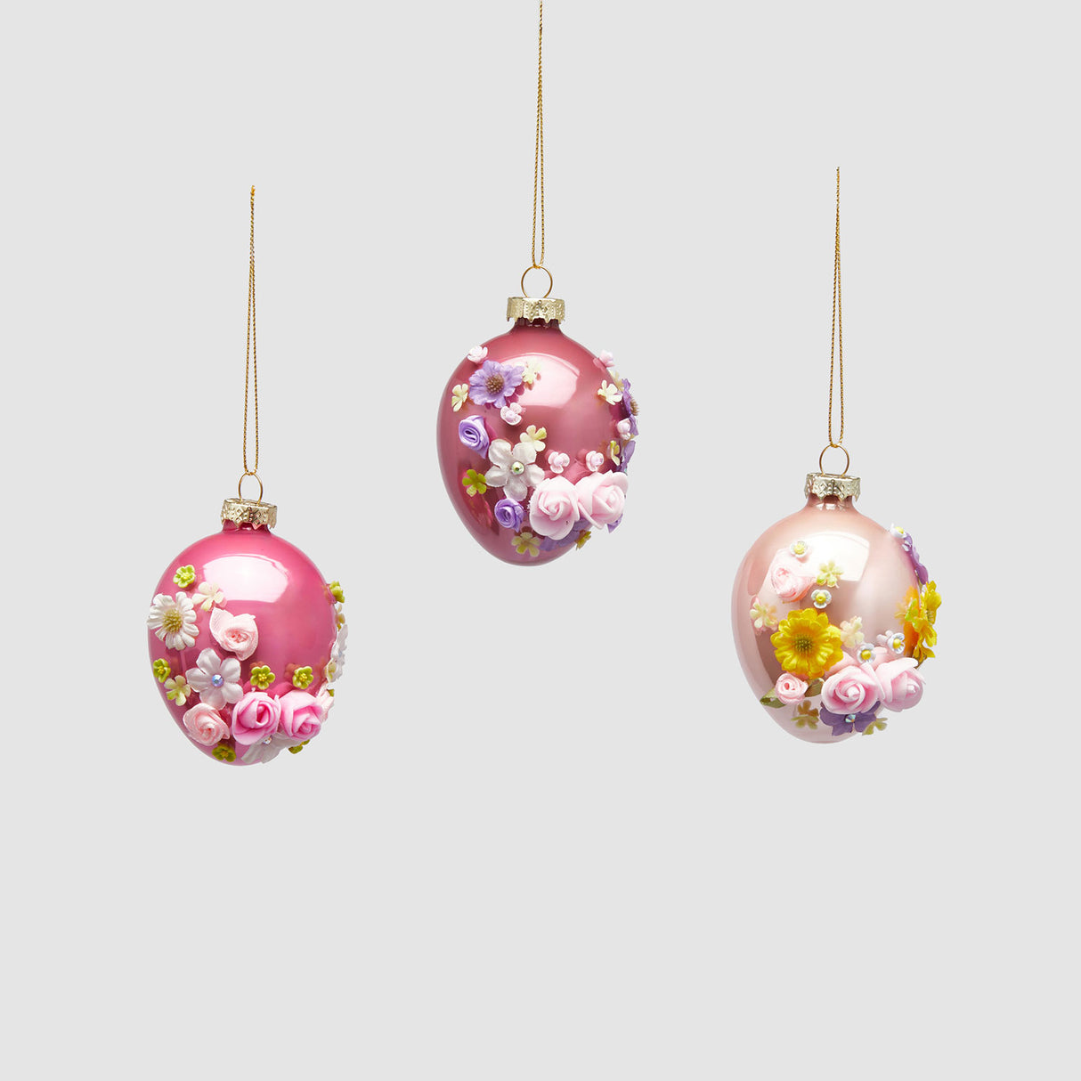 EDG Enzo De Gasperi Uovo di Pasqua da Appendere con Rose 8cm in Vetro Rosa