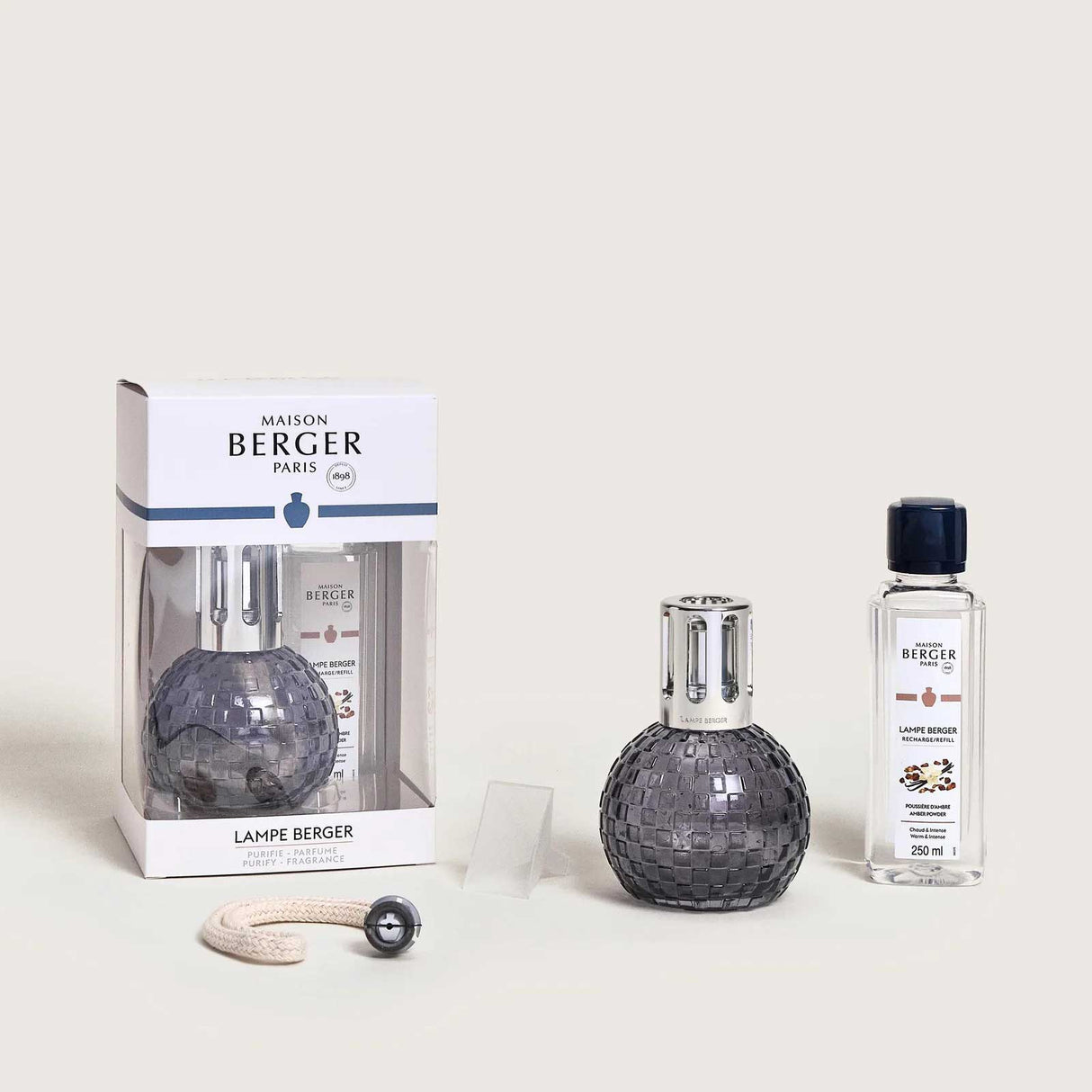 LAMPE BERGER Lampada Catalitica Cofanetto Disco Gris con Flacone 250ml Poussiere d'Ambre