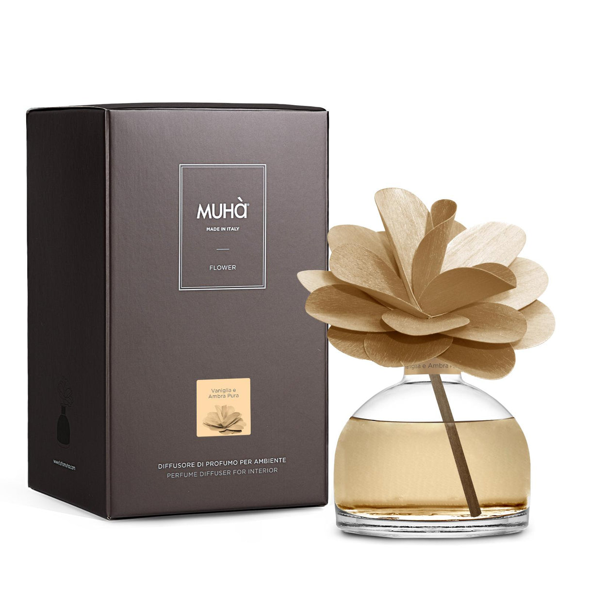 MUHA' Profumatore d'Ambiente Diffusore Flower 200ml Vaniglia e Ambra Pura