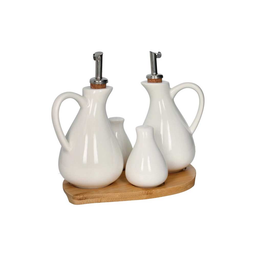 BRANDANI Menage Porcellana con Vassoietto Bamboo 21,5x17,5cm