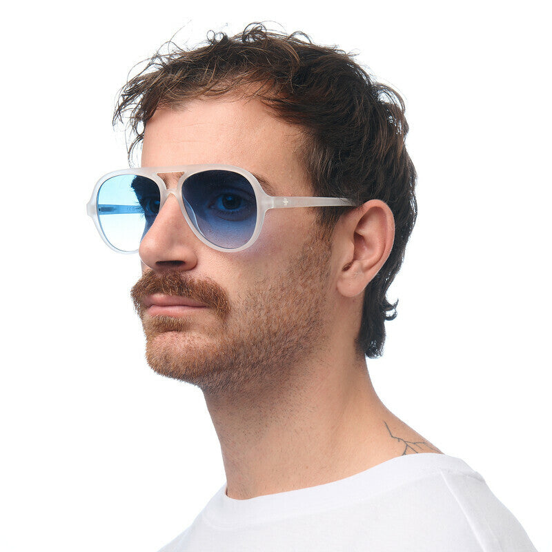 OKKIA Alessio Occhiali da Sole Unisex Goccia Bianco Trasparente Gradiente Blu