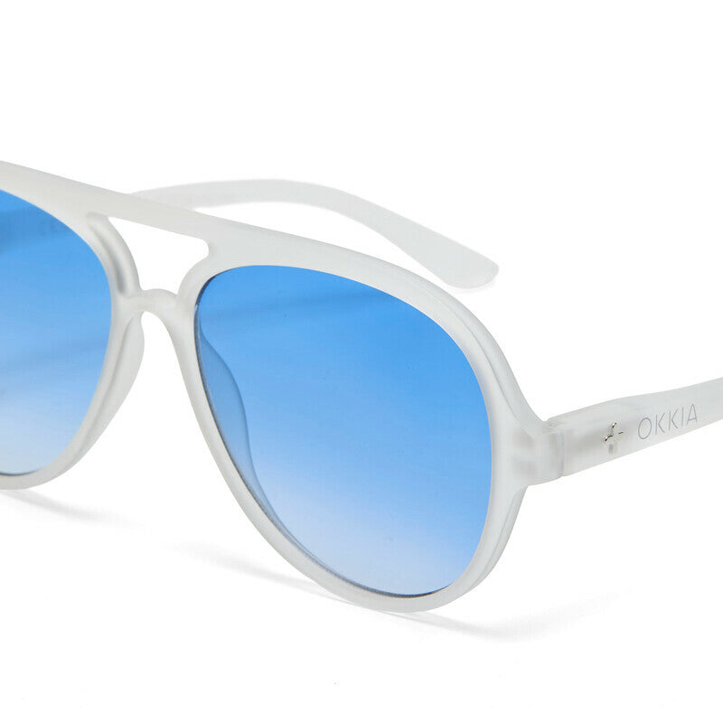 OKKIA Alessio Occhiali da Sole Unisex Goccia Bianco Trasparente Gradiente Blu