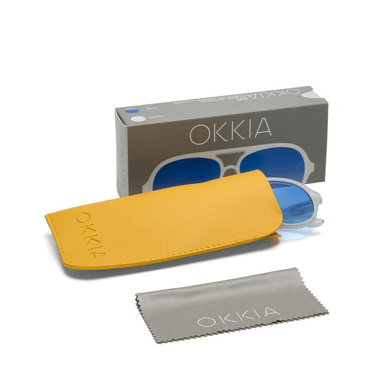 OKKIA Alessio Occhiali da Sole Unisex Goccia Bianco Trasparente Gradiente Blu