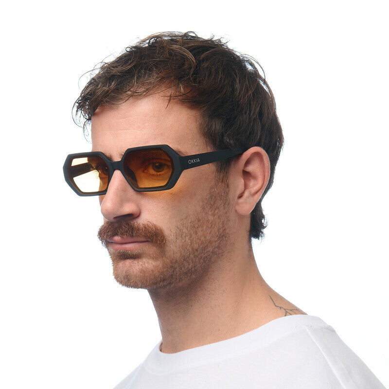 OKKIA Andrea Occhiali da Sole Unisex Esagonale Nero Gradiente Giallo