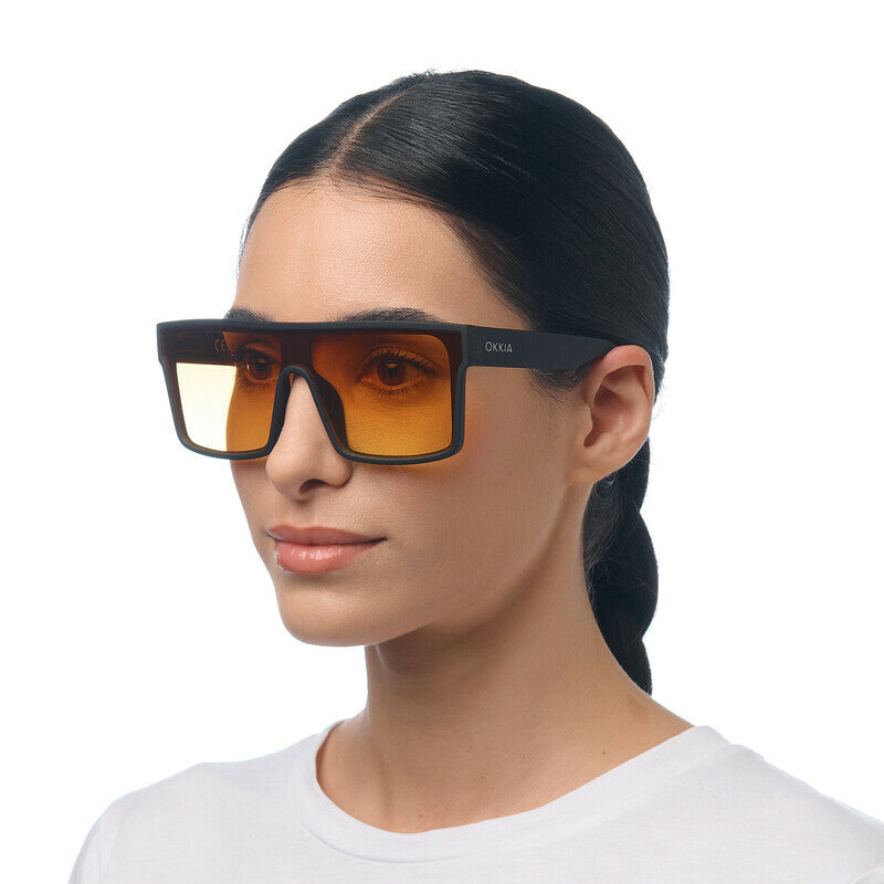OKKIA Tokyo Occhiali da Sole Unisex Squadrato Nero Gradiente Giallo