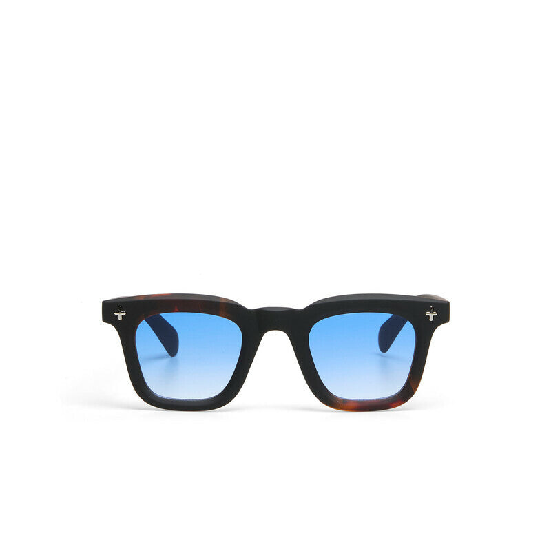 OKKIA Firenze Occhiali da Sole Unisex Rotondo Avana Nero Lenti Blu