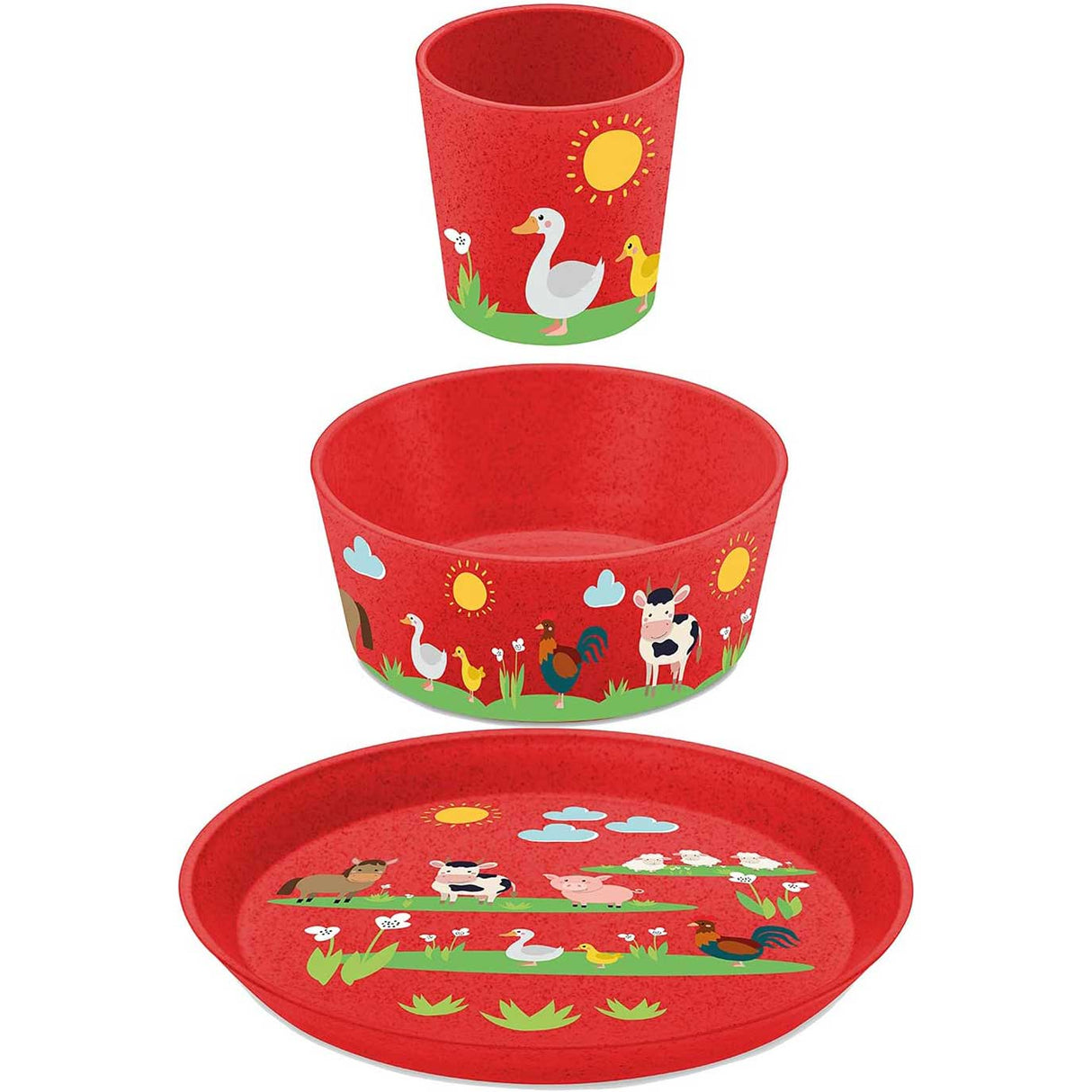 KOZIOL Set Bimbo 3 Pezzi Piatto Ciotola Bicchiere Organic Fattoria Rosso