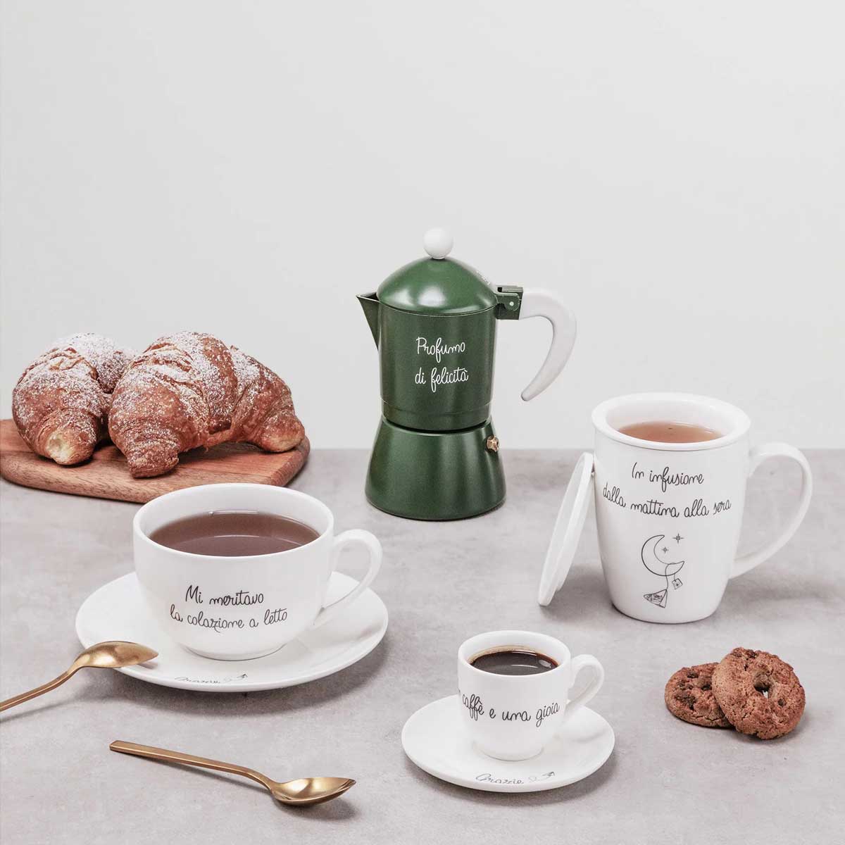 LA PORCELLANA BIANCA Gli Onesti Caffettiera Moka 3 Tazze in Metallo Verde