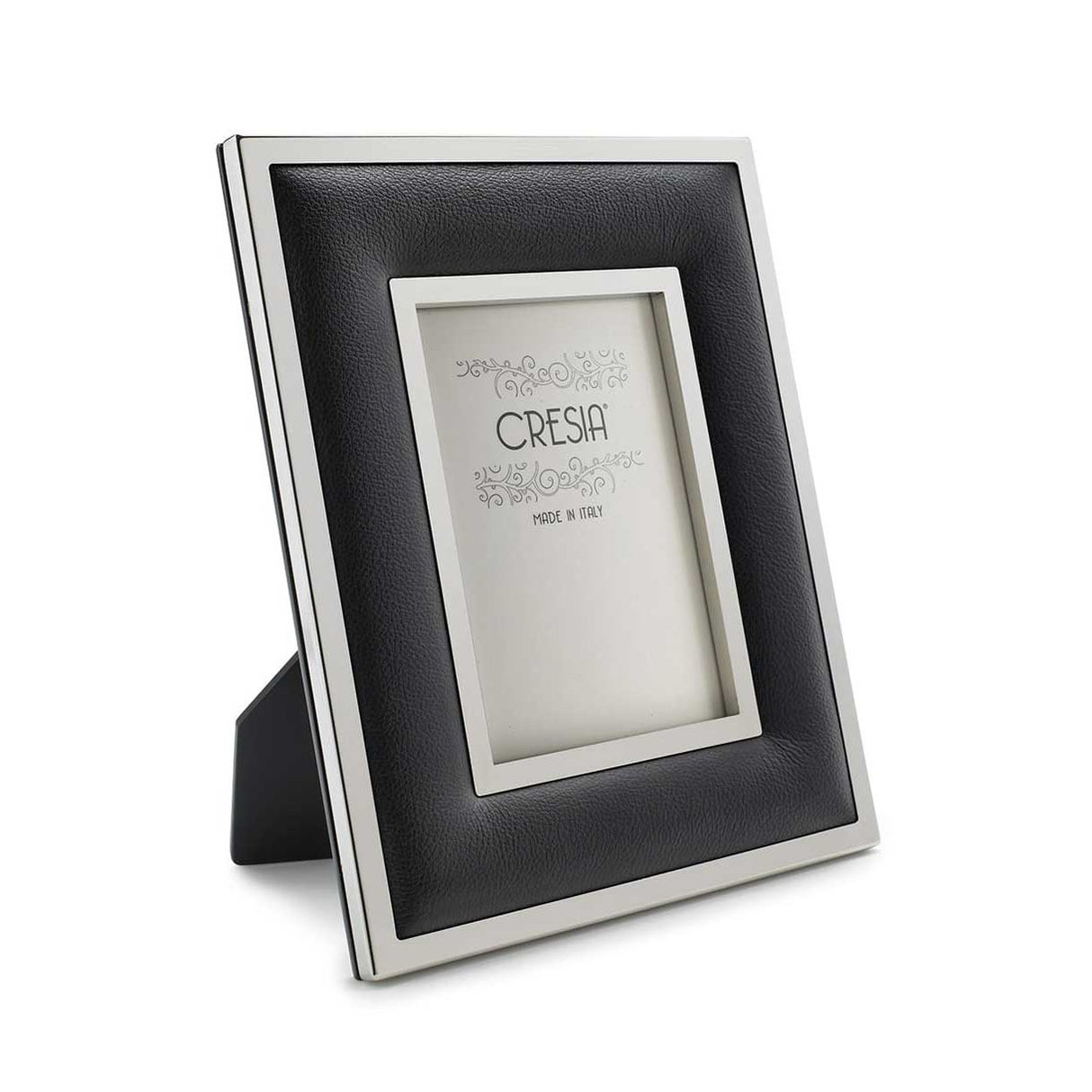 CRESIA Portafoto Cornice in Acciaio e Vera Pelle 18x24cm Nero