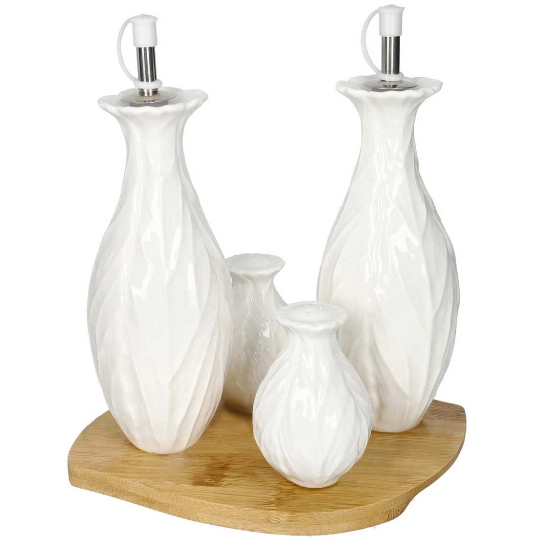 BRANDANI Menage Foglia Bianco Set 4 Pezzi Oliera e Acetiera in Porcellana