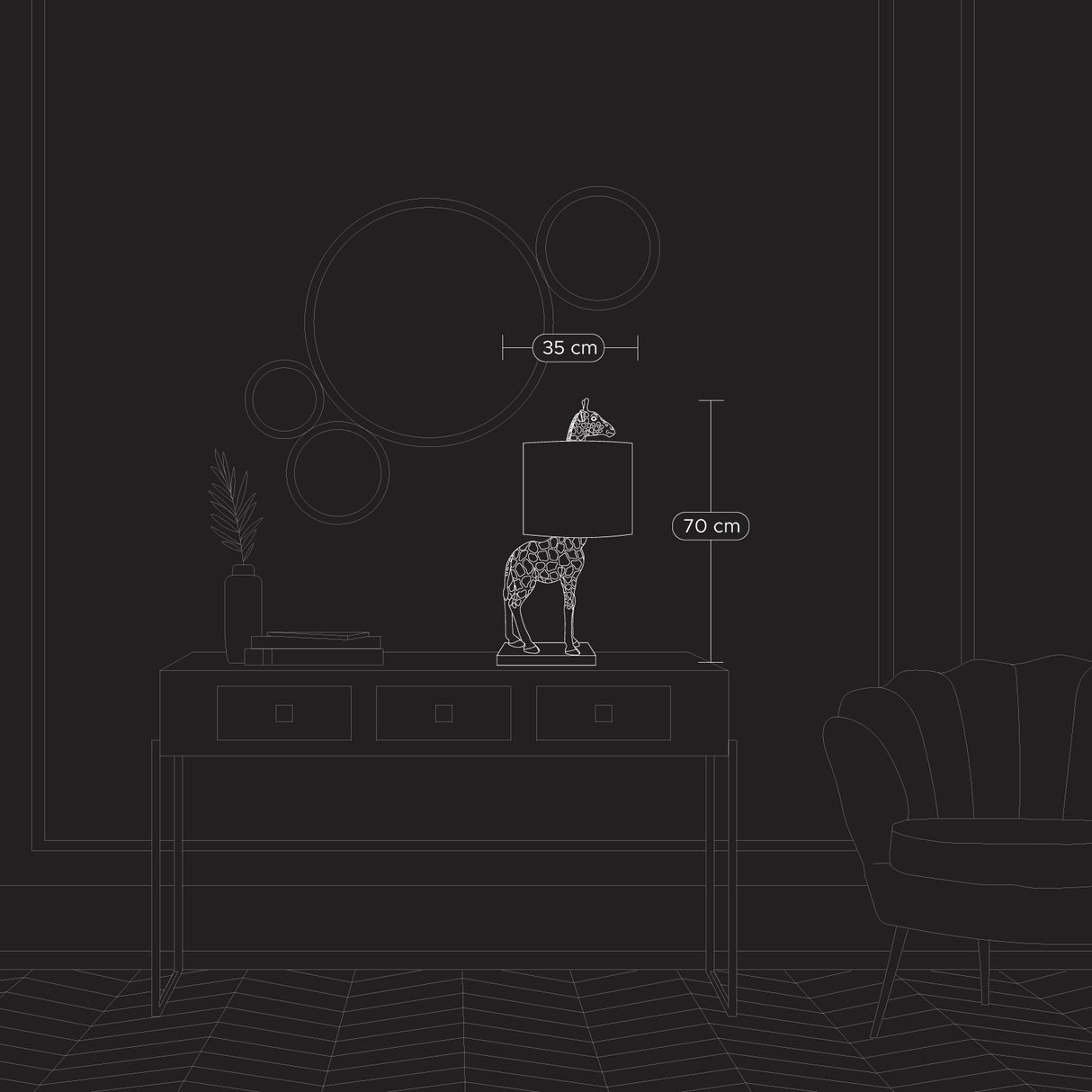 WERNS Lampada da Tavolo Giraffa Lucie Oro Nero 35x70cm