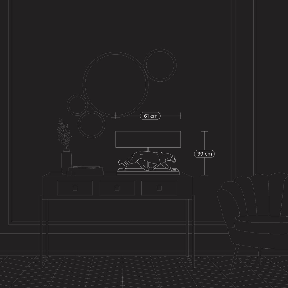 WERNS Lampada da Tavolo Pantera Baghiro 60,5x38,5cm Oro Nero Poliresina