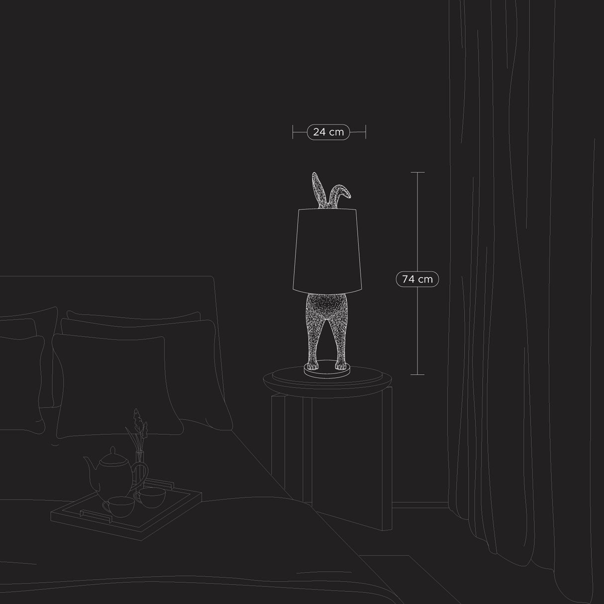 WERNS Table Lamp Hidden Rabbit Bunny Magenta Gold 24x24x74cm