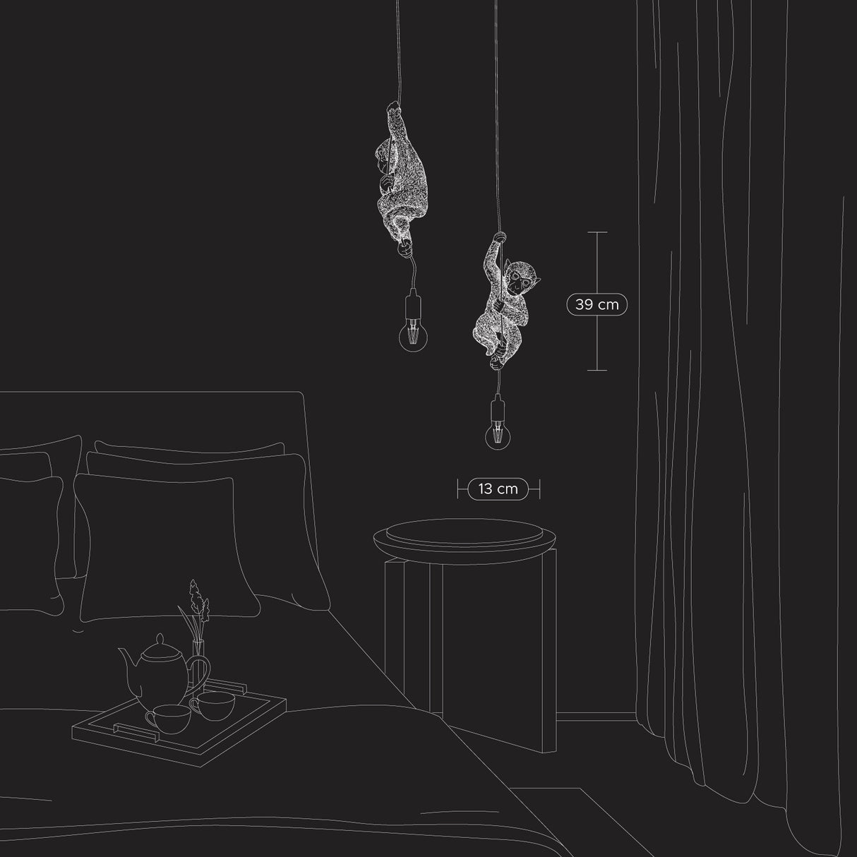 WERNS Pendant Lamp Monkey Chip Gold 38.5x13x14.5cm