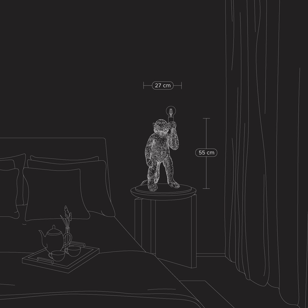 WERNS Lampada da Terra Koko Scimmia Nero 26,5x25,5x55cm