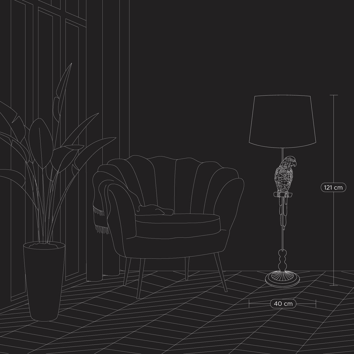 WERNS Lampada da Terra Tammi Pappagallo Oro Turchese 121cm