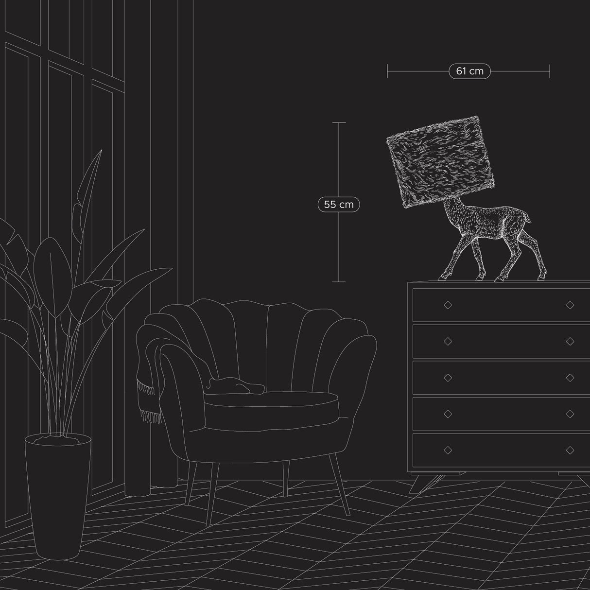 WERNS Lampada da Tavolo Hirsch Cervo Nero 61x26x55cm