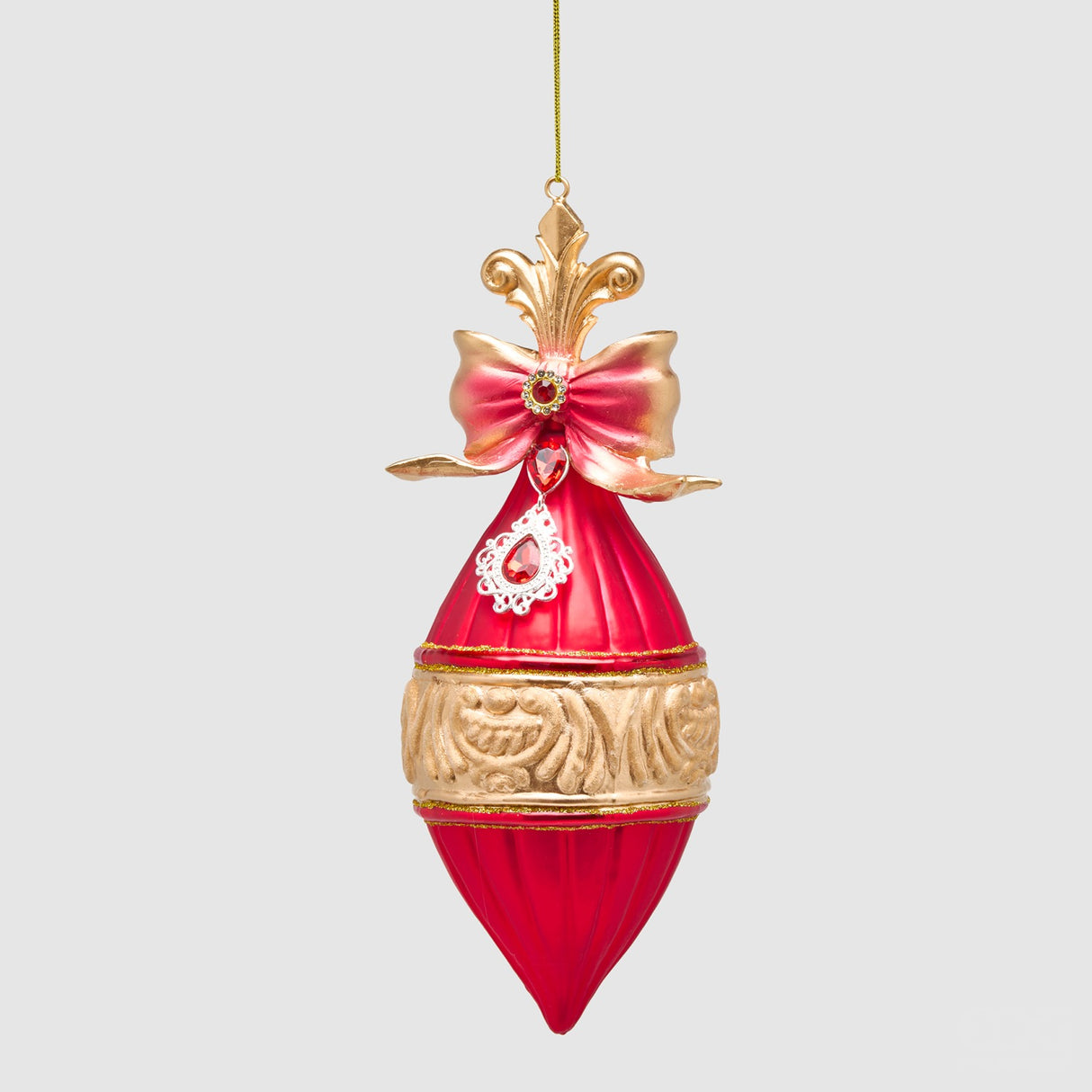 EDG Enzo De Gasperi Addobbo Natalizio a Fuso Righe Rosso e Oro in Vetro 21x8cm
