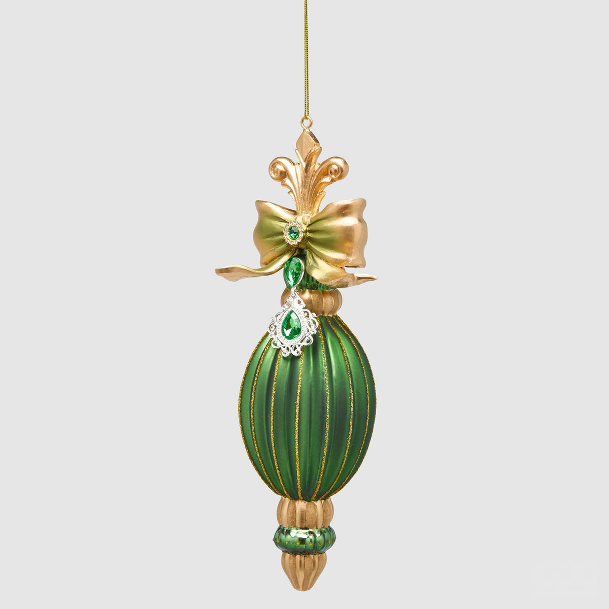 EDG Enzo De Gasperi Addobbo Natalizio a Fuso Righe Verde e Oro in Vetro 22x7cm