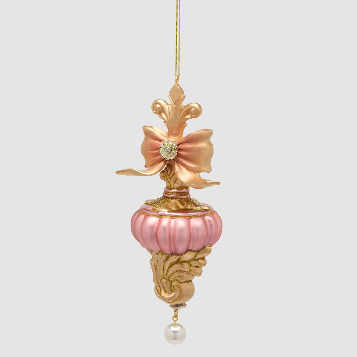 EDG Enzo De Gasperi Addobbo Natalizio a Trottola con Fiocco Rosa antico in Vetro 20,5x7cm