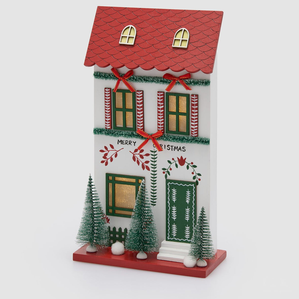 EDG Enzo De Gasperi Diorama Natalizio Casetta Luminosa a LED Bianco e Rosso in Legno 36x20x9cm