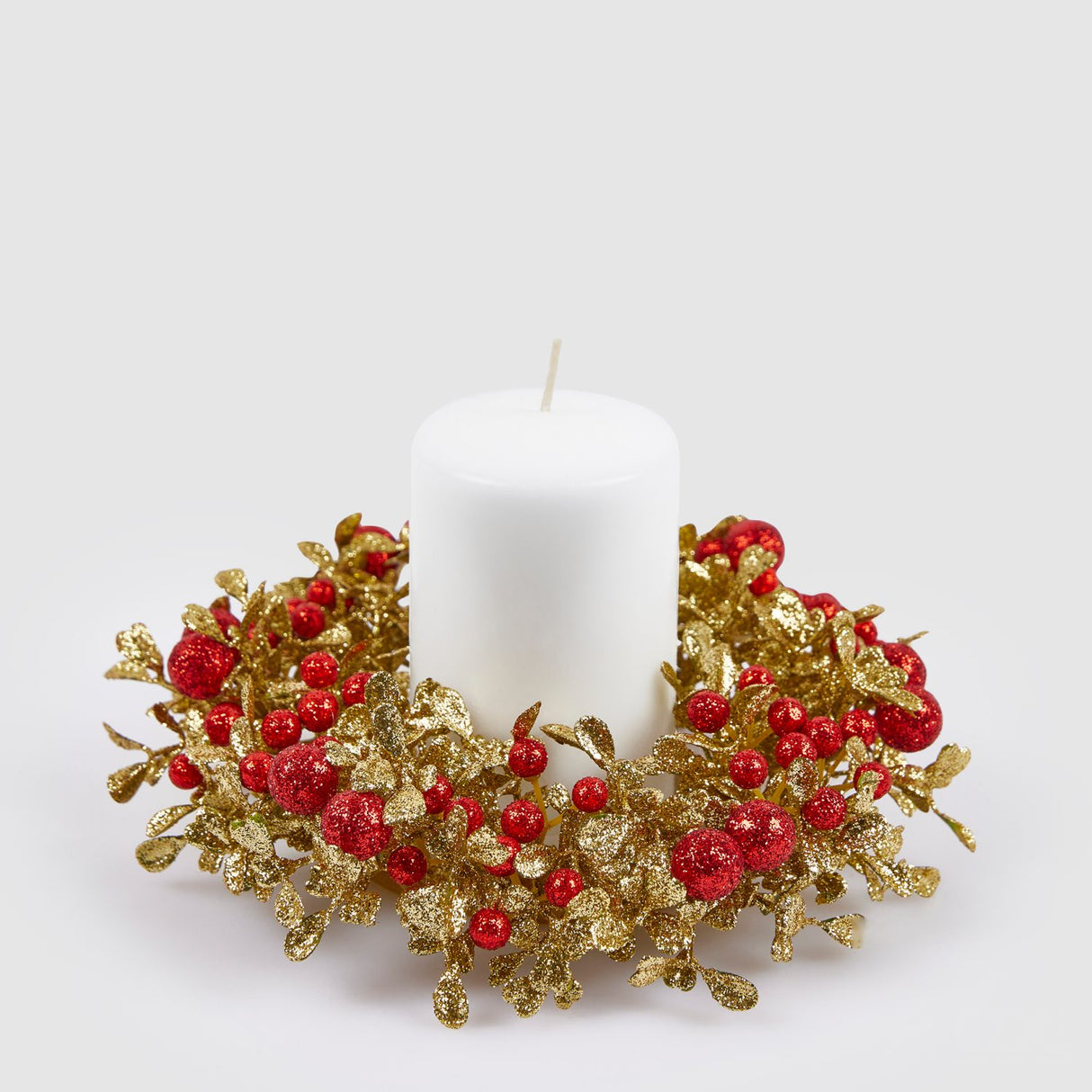 EDG Enzo De Gasperi Corona Natalizia Portacandela con Bacche e Foglie Rosso e Oro 18cm