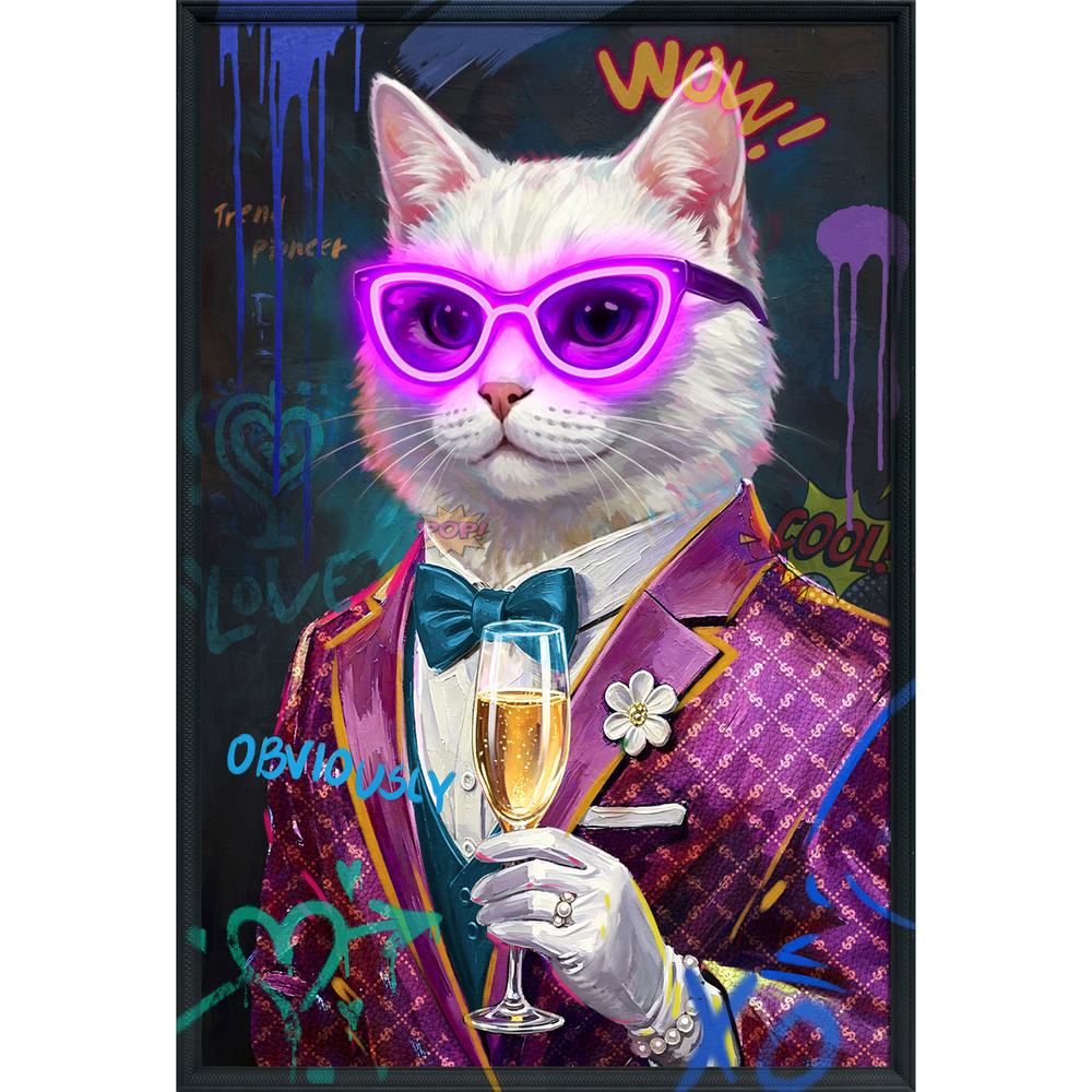 PALAIS ROYAL Quadro LED Gatto Elegante Pop Art Stampa su Tela 60x90cm