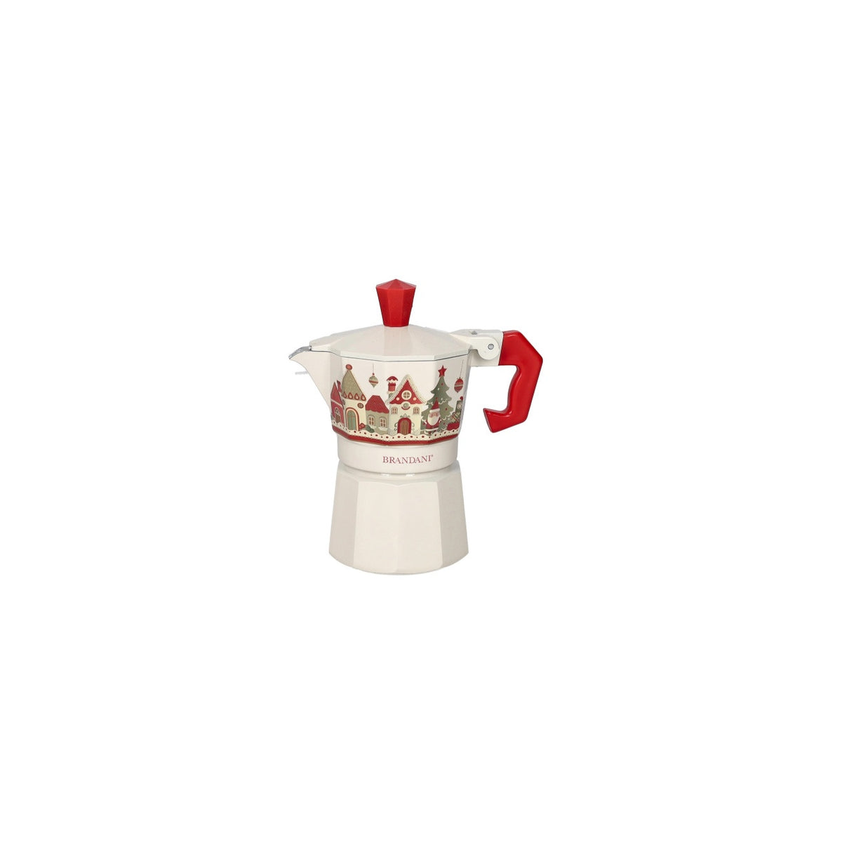 BRANDANI Caffettiera Natalizia Villaggio in Festa 1 Tazza in Alluminio Avorio 6x12cm