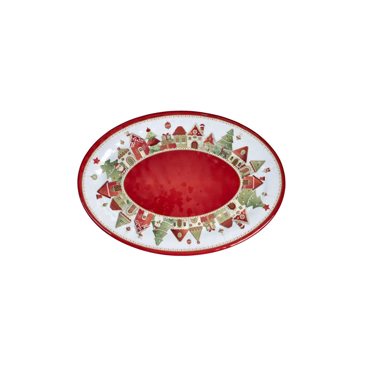 BRANDANI Vassoio Ovale Natalizio Villaggio in Festa in Melamina 35,5x25cm