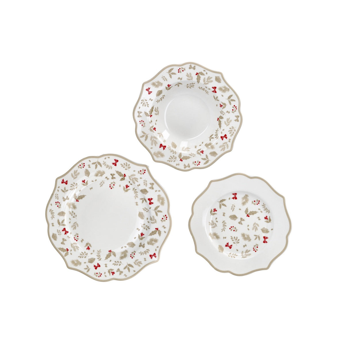 BRANDANI Servizio Piatti Natalizio Treschic 18 Pezzi in Porcellana New Bone China
