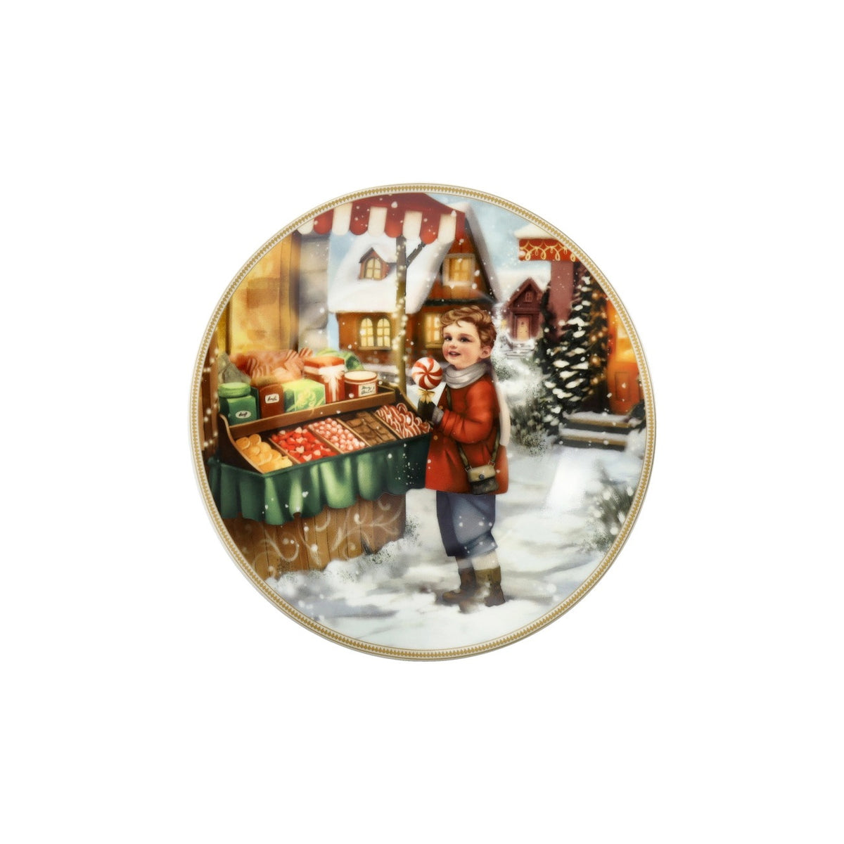BRANDANI Piattino Natalizio Cuccioli Bambino con i Dolcetti in Porcellana 19cm