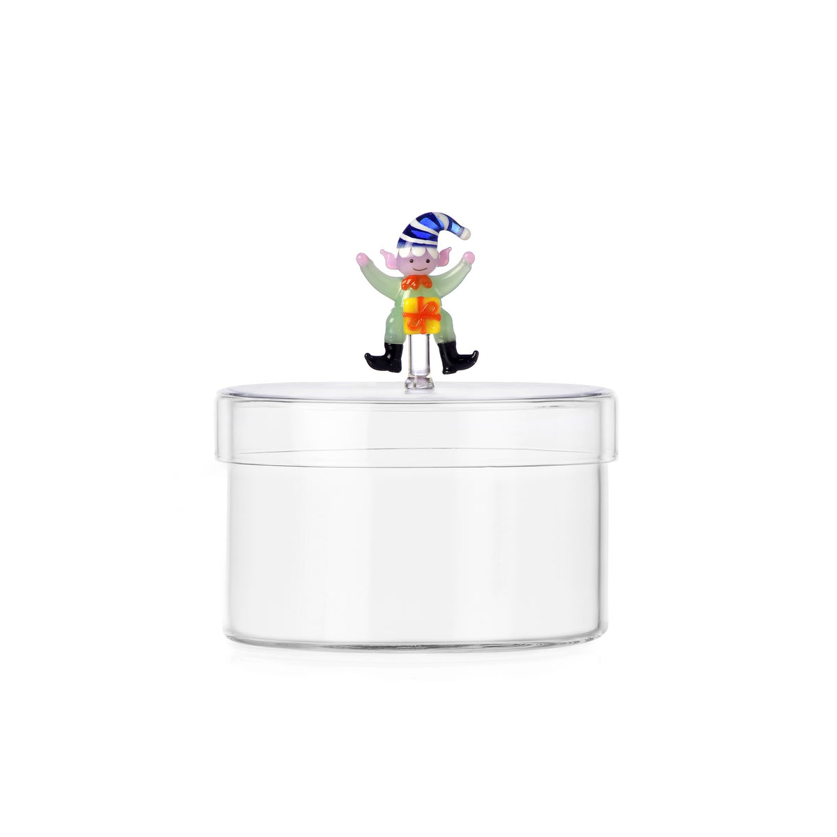 ICHENDORF Scatola Natalizia Christmas Tales Elfo Verde con Regalo in Vetro Borosilicato 14cm